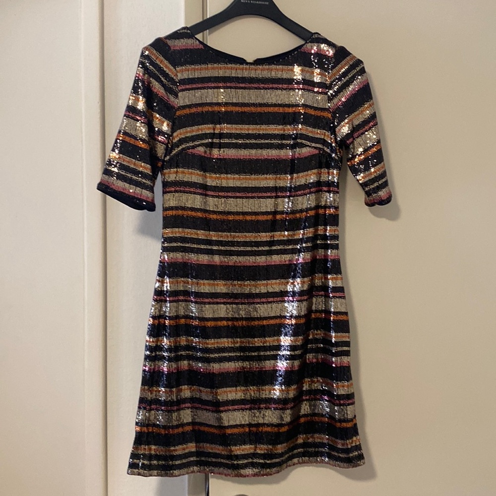 1901 striped sequins 1/2 sleeve midi dress - size xs
